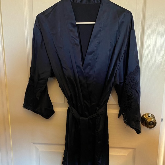 Navy Blue Satin Robe - Picture 1 of 4